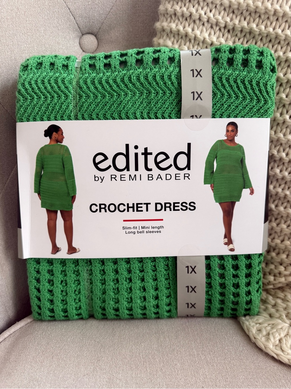 edited by REMI BADER Green Crochet Long Sleeve Dress
